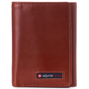 Alpine Swiss Leon Mens RFID Protected Trifold Genuine Leather Wallet ID Window
